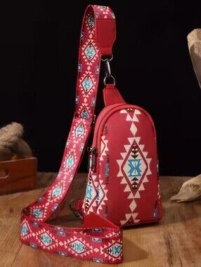 NWT Red And Turquoise Aztec Women's Sling Bag